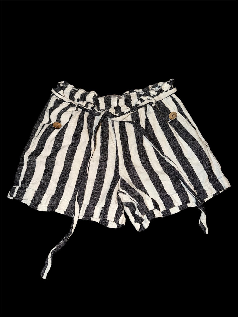 Maurices Black & White Vertical Stripe Paperbag Shorts